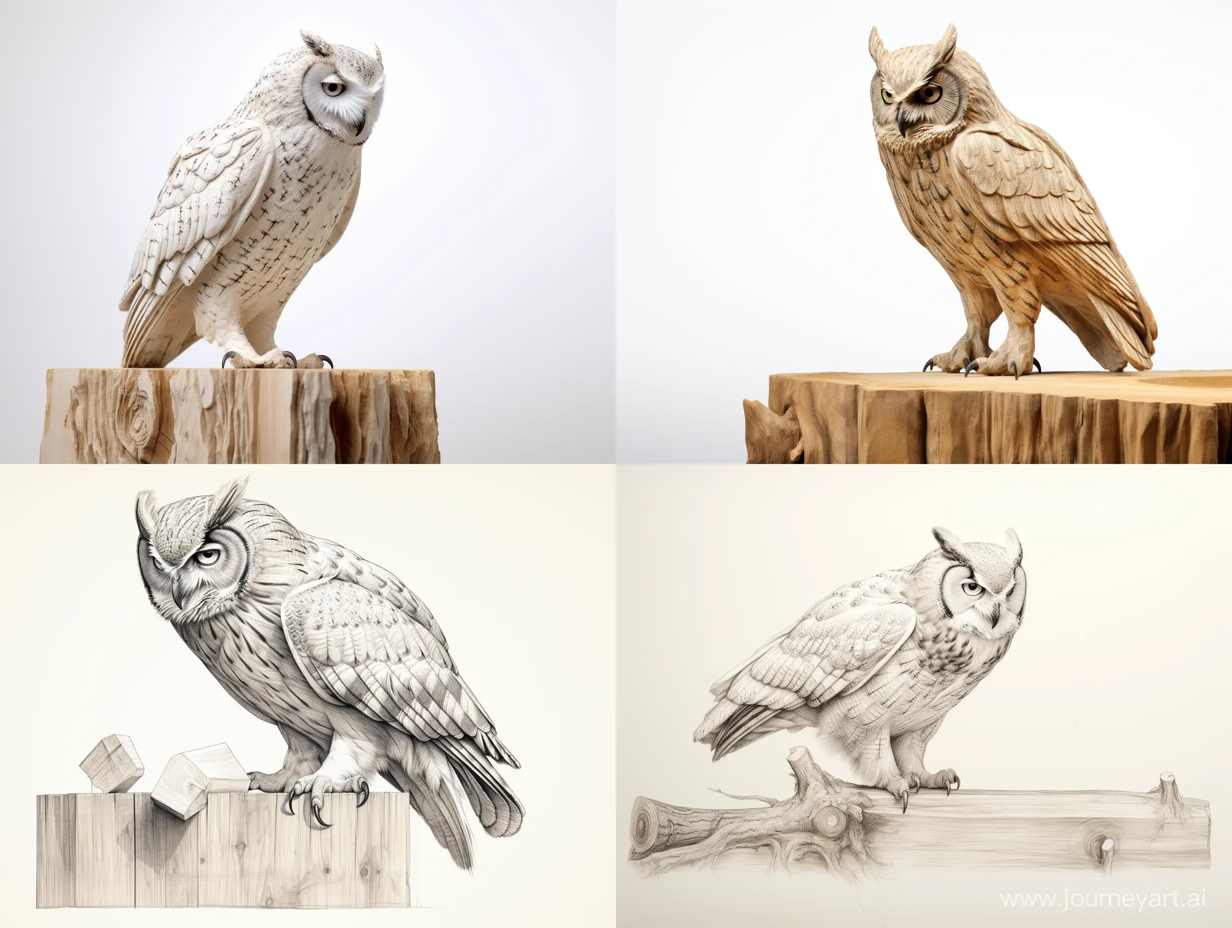 Dynamic-Wooden-Owl-Sculpture-on-Inclined-Cube-Professional-3D-Wood-Carving