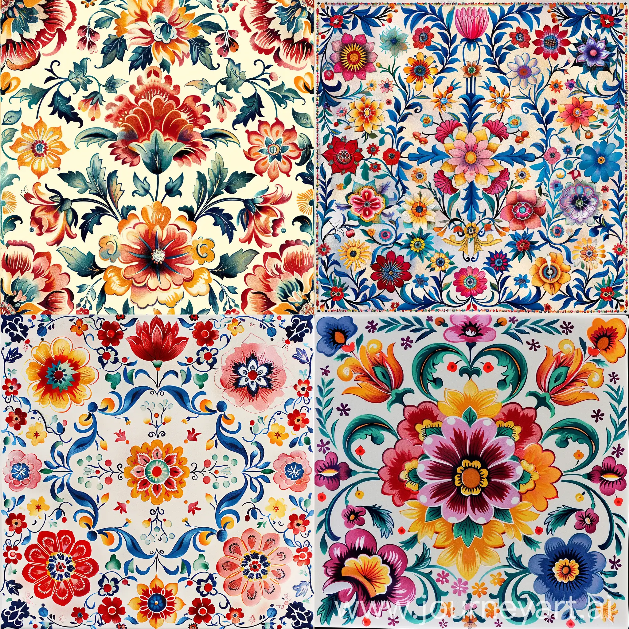 chnitz pattern, vintage flowers , Bright colors –tile, high quality details