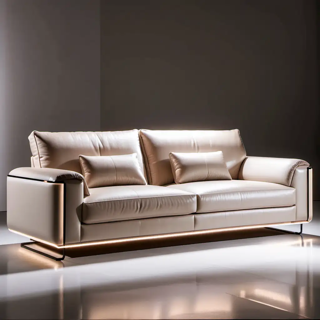 Italian style sofa design with Turkish touches, modern lines, minimal LED detail,isaloni 2024