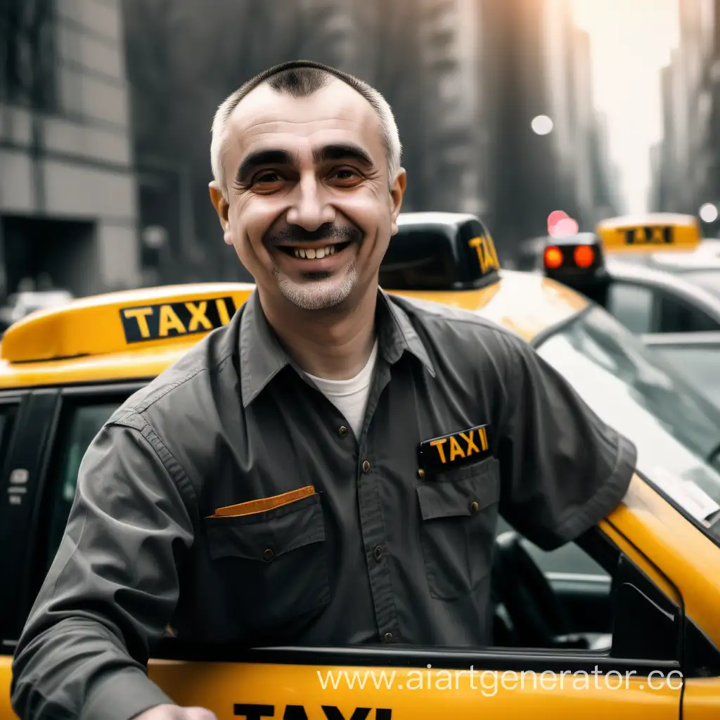 The taxi driver man smiles CIS