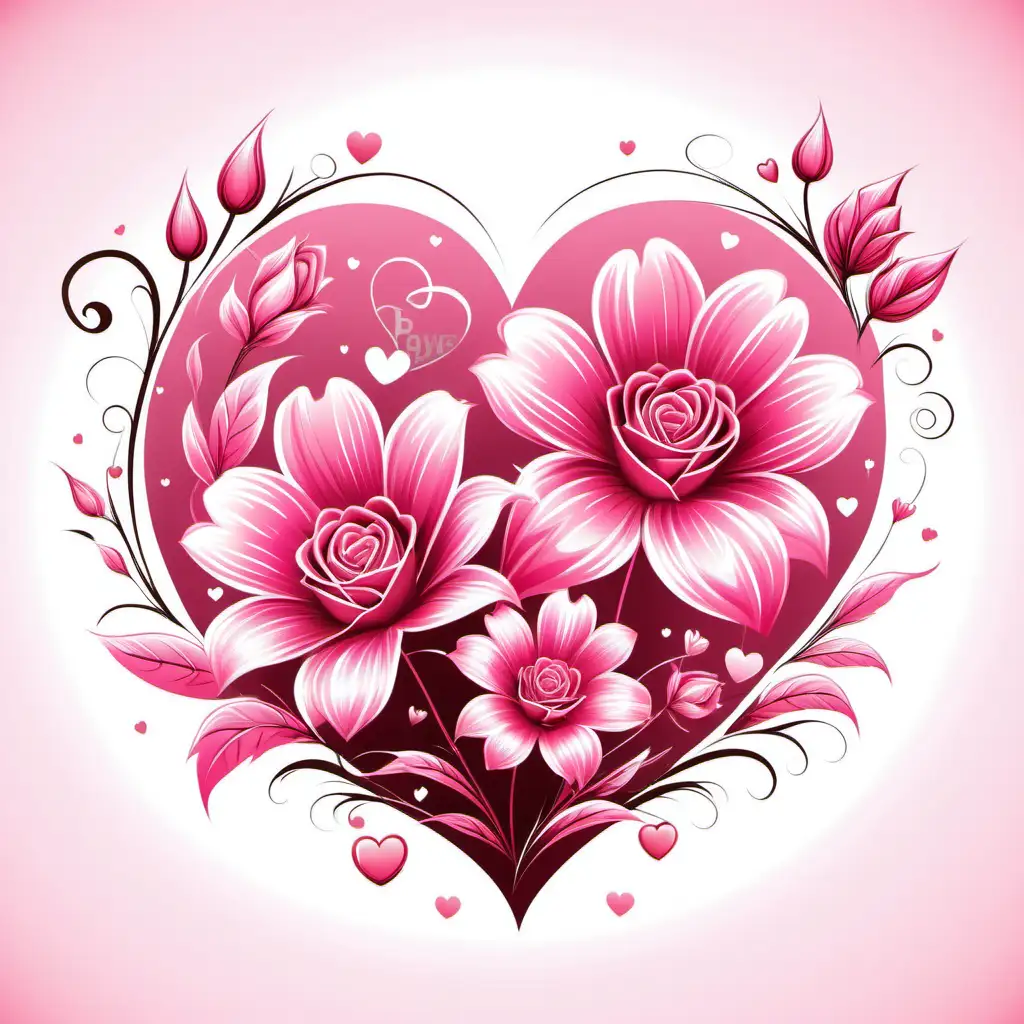 pink fairytale style valentine flowers, vector, white 
background 