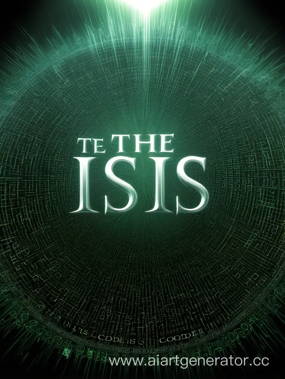 Sci-Fi матрица на фоне, по середине  надпись "The Isis Code"