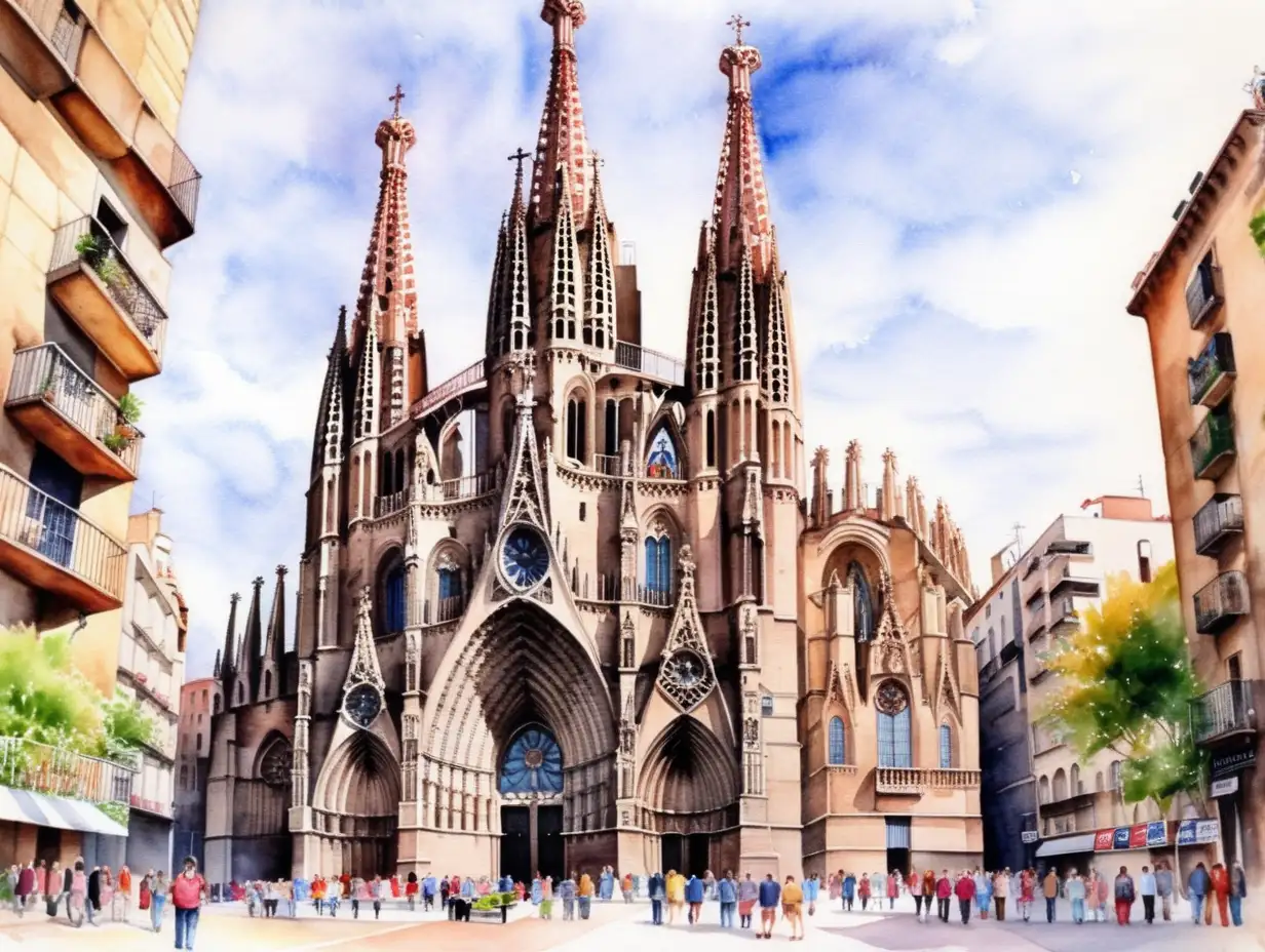 Catedral La sagrada familia de Barcelona,acuarela