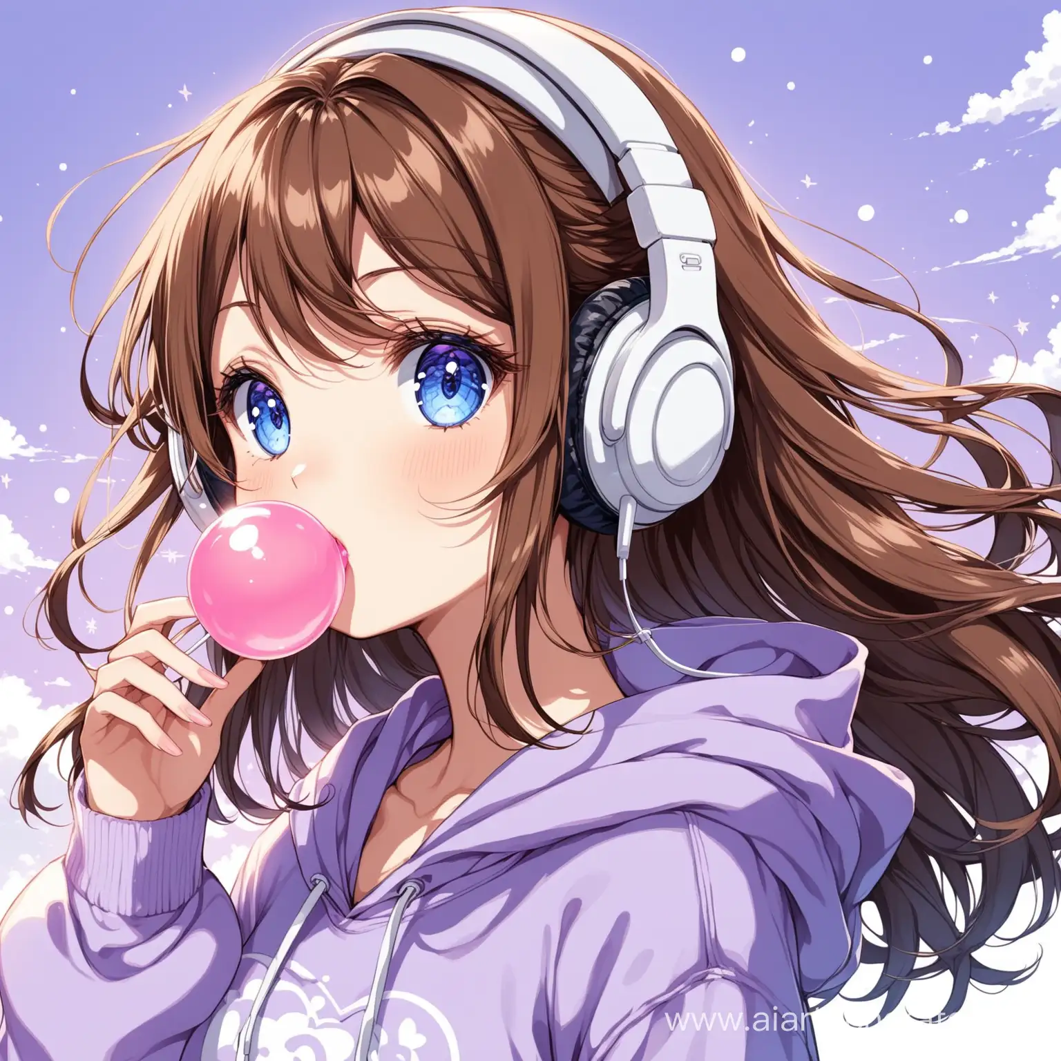 Adorable-Anime-Girl-with-Blue-Eyes-Blowing-Bubblegum-in-Lavender-Hoodie