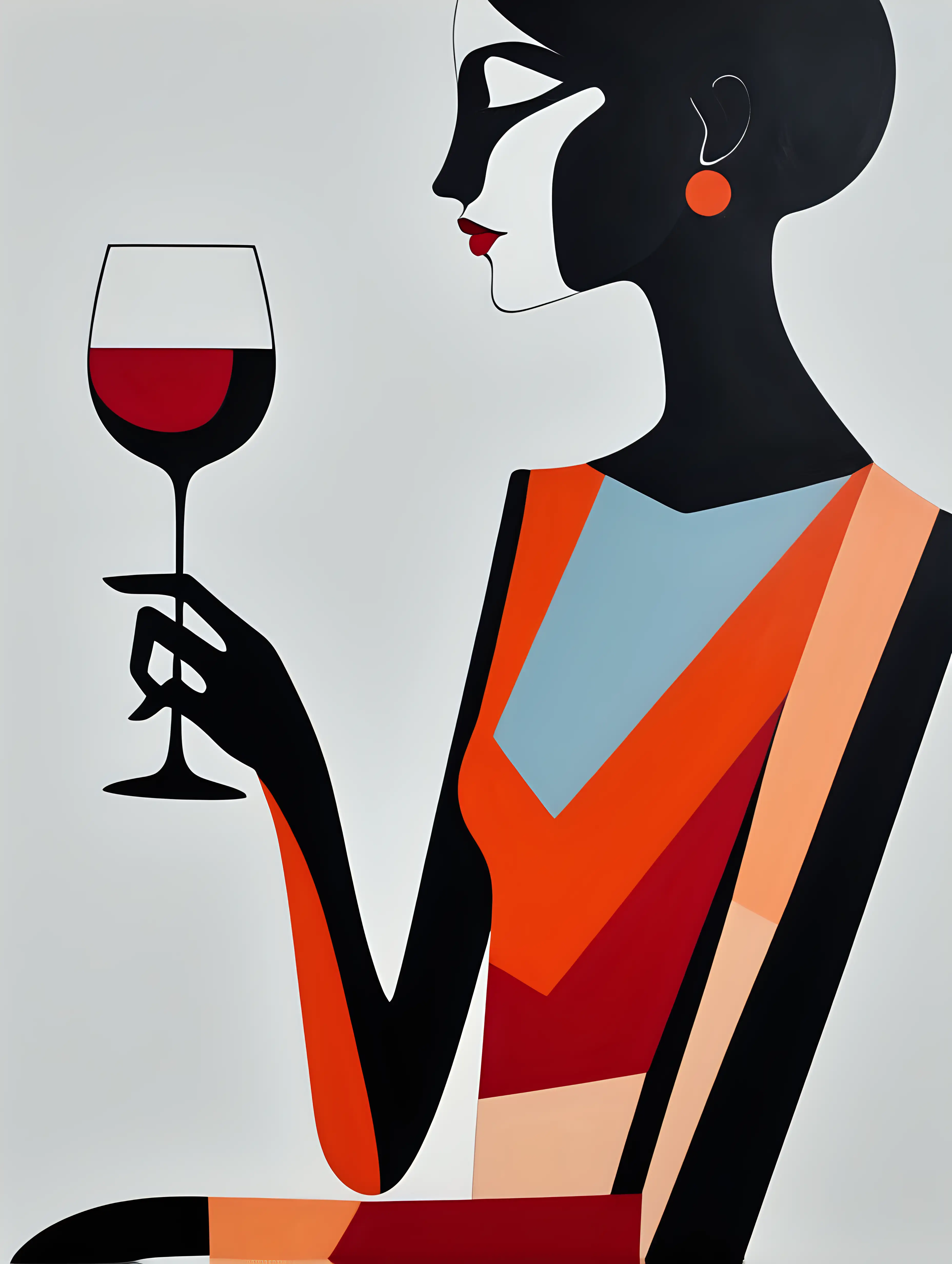 Minimalistic Modern Art Lady with a Glass of Wine