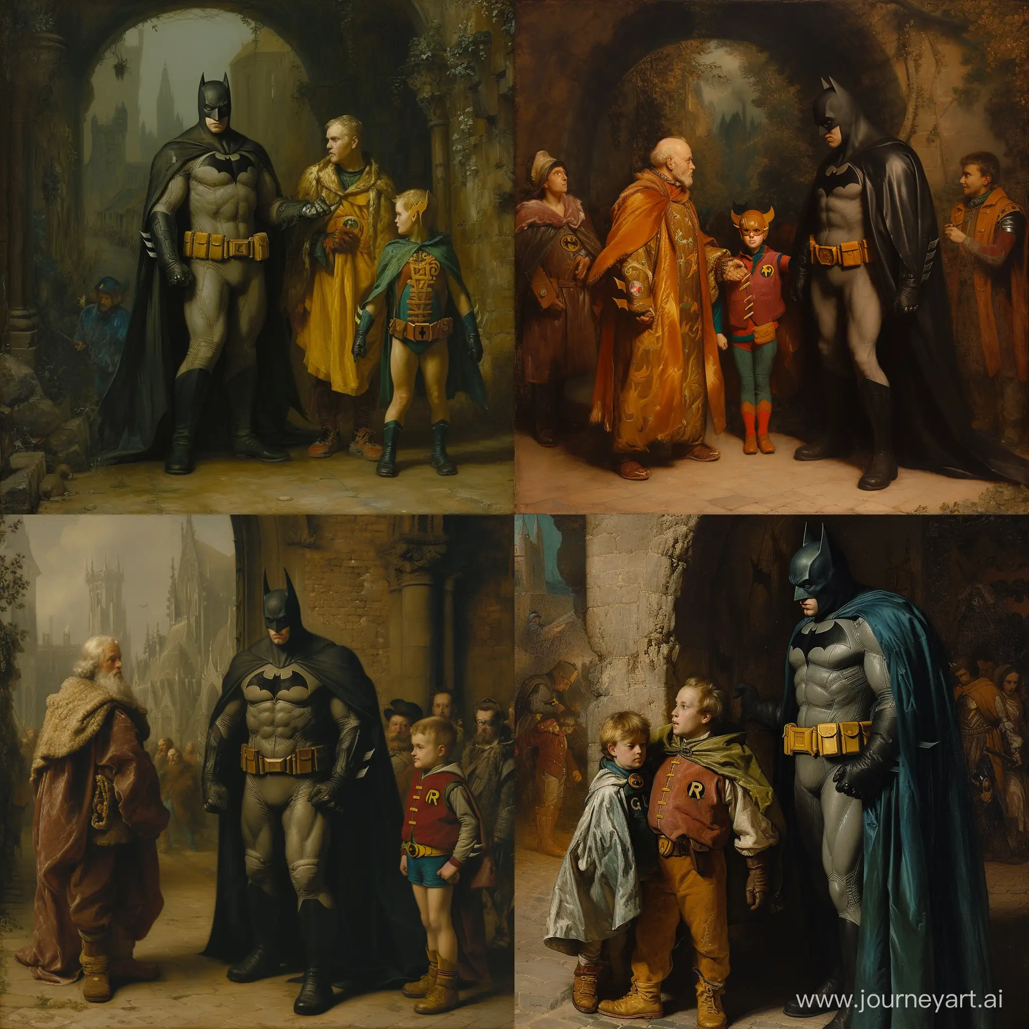 The Return of the Prodigal Son by Rembrandt with batman and robin