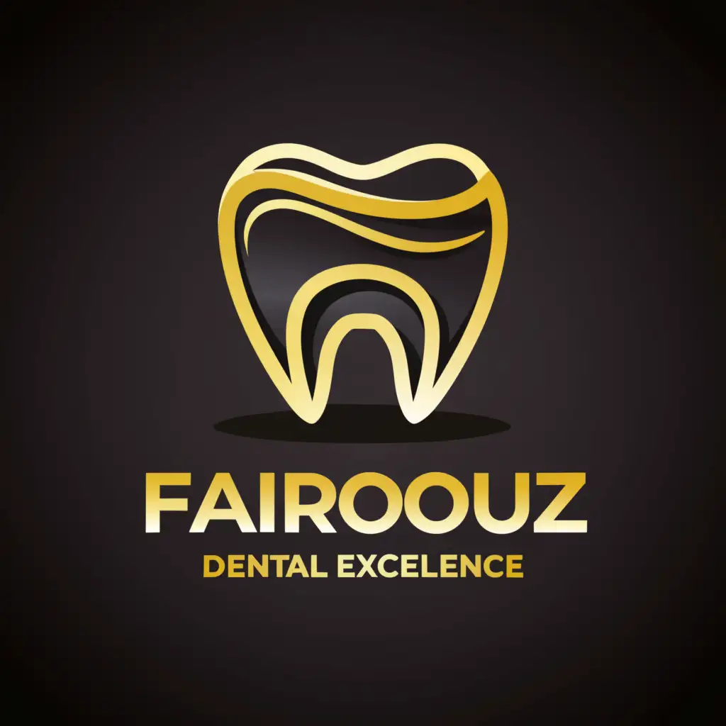 a logo design,with the text "FAIROUZ", main symbol:teeth , dentist , dental , smile  black and gold BACKGROUND DARK,Moderate,be used in Medical Dental industry,clear background