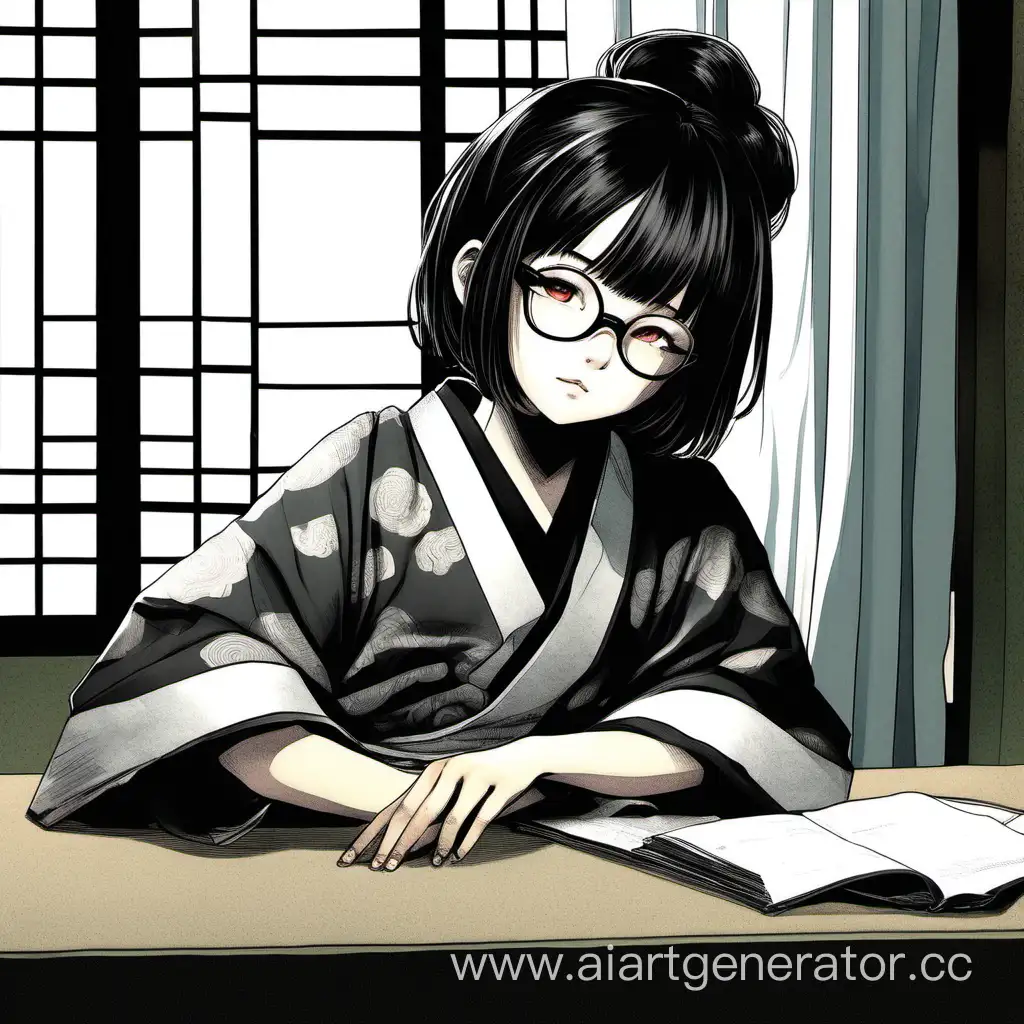 Cunningly-Grinning-Girl-in-Haori-and-Glasses