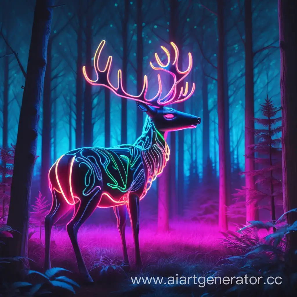 Enchanting-Neon-Deer-in-the-Night-Forest