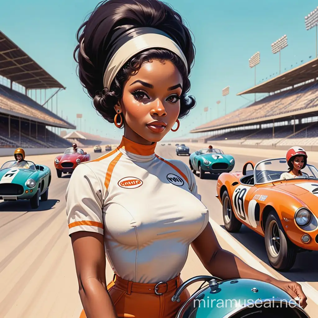 vintage black women in the 1960s racer cartoon looking back