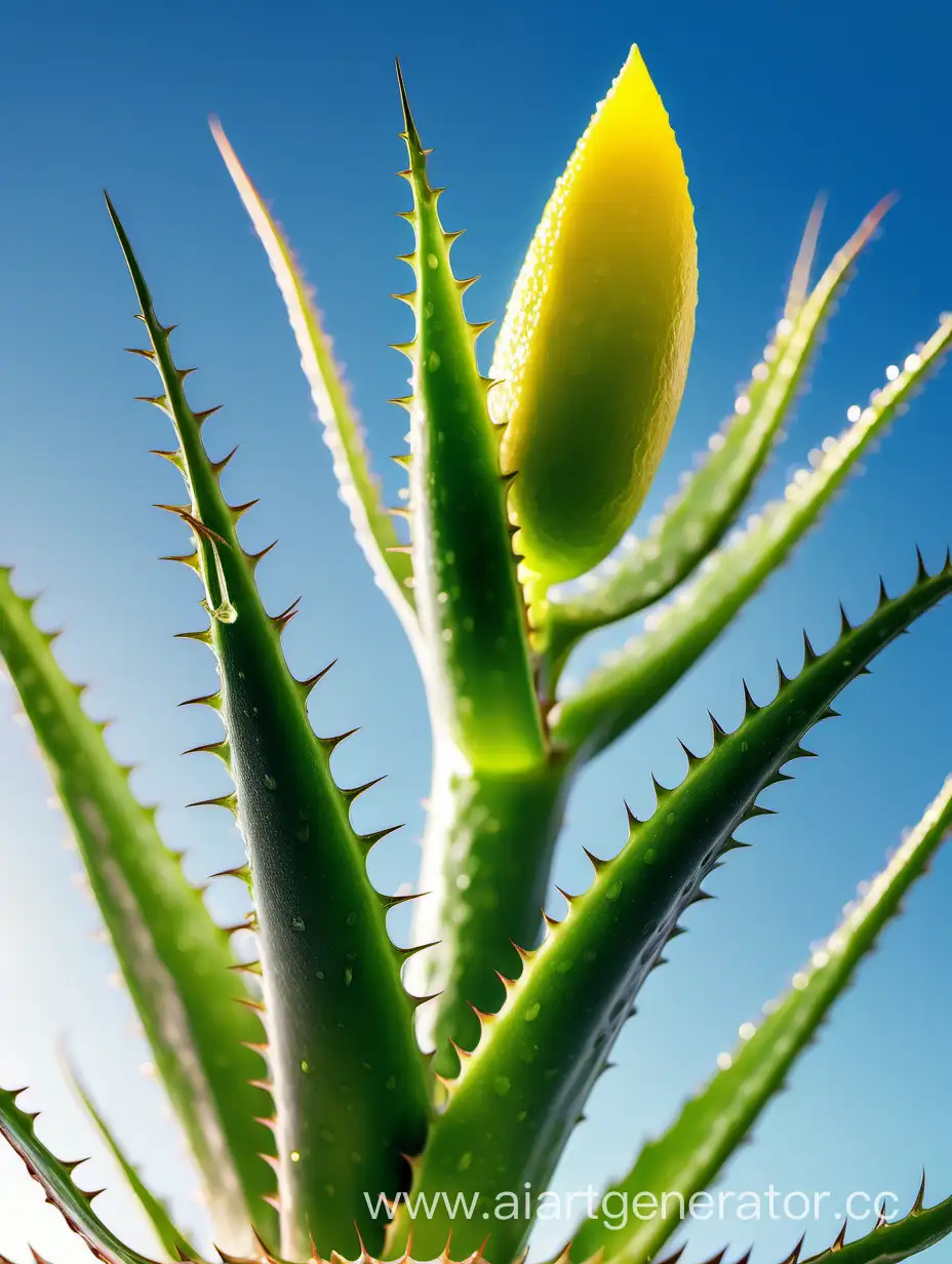 Aloe vera extreme close up 2 leaves WITH LEMON on sky background