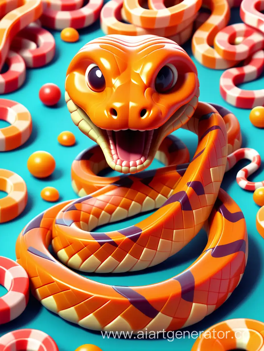 a marmalade snake on a candy background. cartoon style