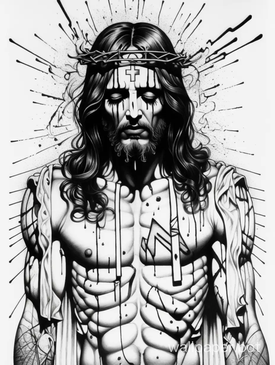 Dynamic-Jesus-Lineart-with-Explosive-Dark-Tattoo-Design