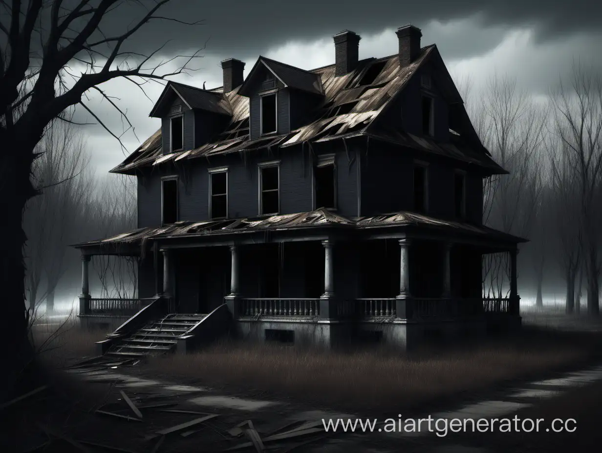 Тёмный заброшенный дом в стиле реализм