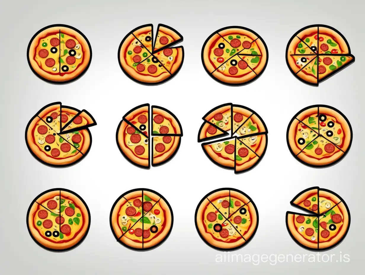 a set of vector icons with pizza on a white background