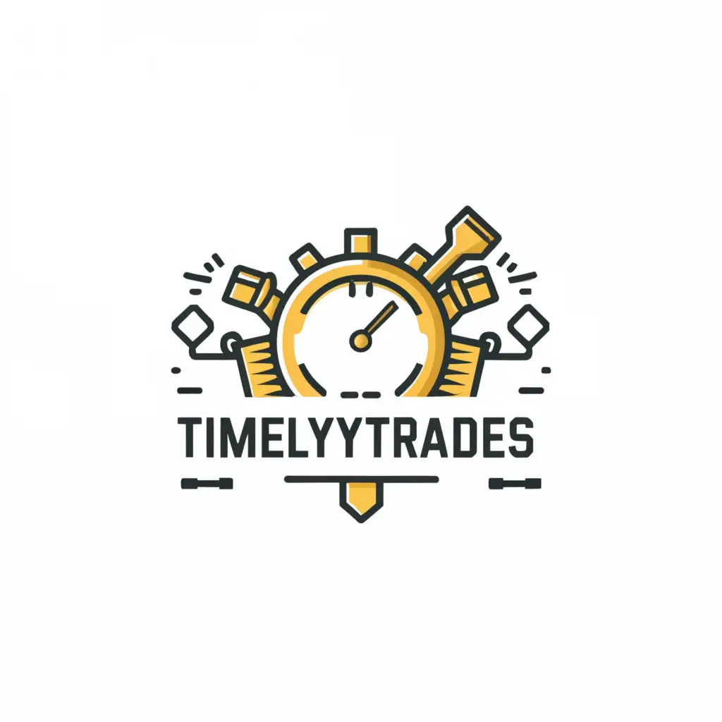 a logo design,with the text "TimelyTrades", main symbol:clock, hammer, or something related to trades,Moderate,be used in Construction industry,clear background