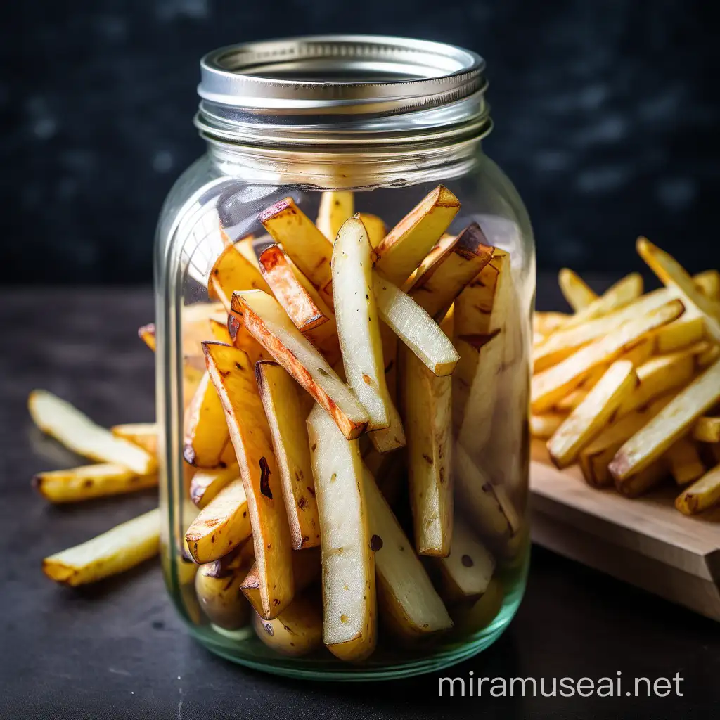 Homemade Fermented Potato Fries in Jar Natural Fermentation Process