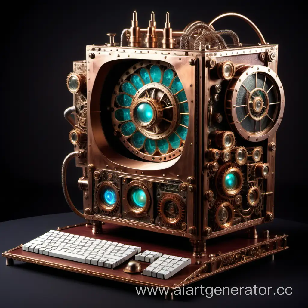 Vintage-Steampunk-Computer-with-Brass-Accents-and-Gears