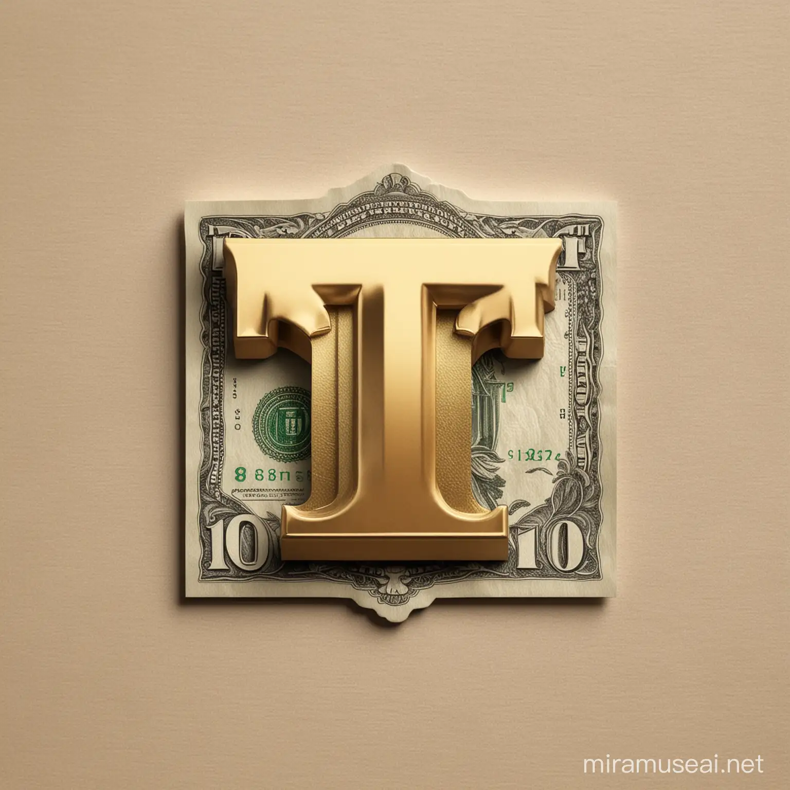 Create a logo with the letter T on it. The background should be sleek. This is used as a logo for a profile picture of a social media page. Now improve on this logo by adding 100 dollar bills in the background. Please make the “T” gold. 