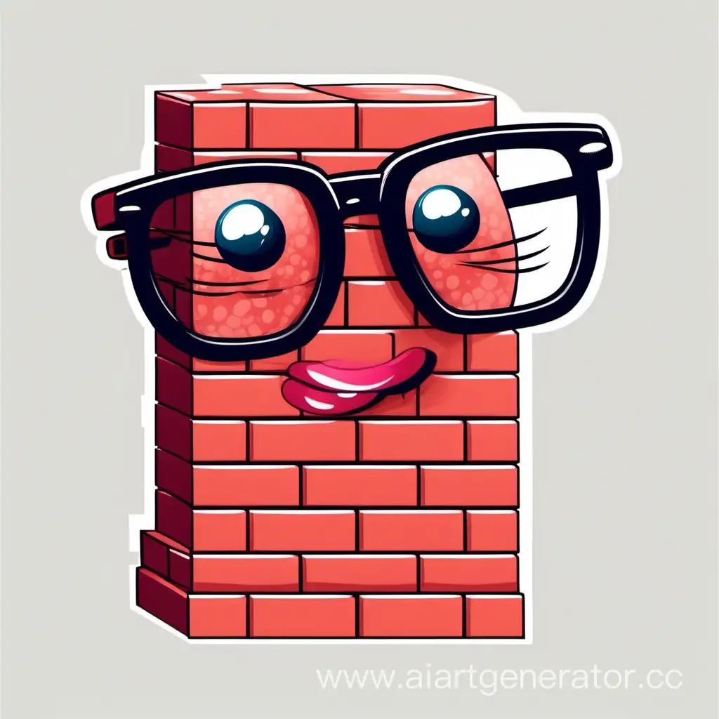 Playful-Cartoon-Brick-Character-with-Glasses-and-Stretched-Tongue