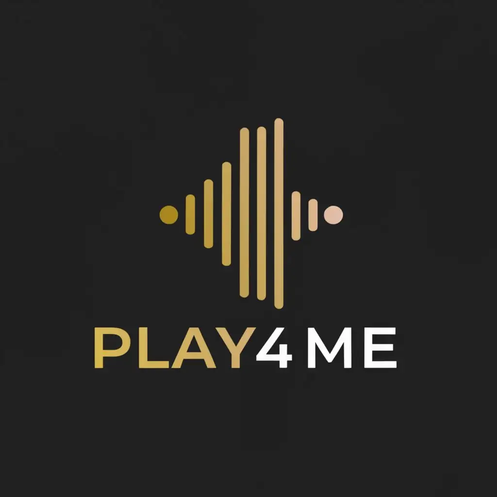 a logo design,with the text "Play 4 Me", main symbol:The logo features a stylized sound waves symbol forming the letters "P4M" in gold color. Below the symbol, the text "Play 4 Me" is written in a sleek, elegant and modern font. The background of the logo is black, providing contrast and emphasizing the gold color of the symbol and text. Overall, the design conveys a sense of energy, dynamism, and sophistication, suitable for a company in the entertainment and music industry.,Moderate,be used in Entertainment industry,clear background