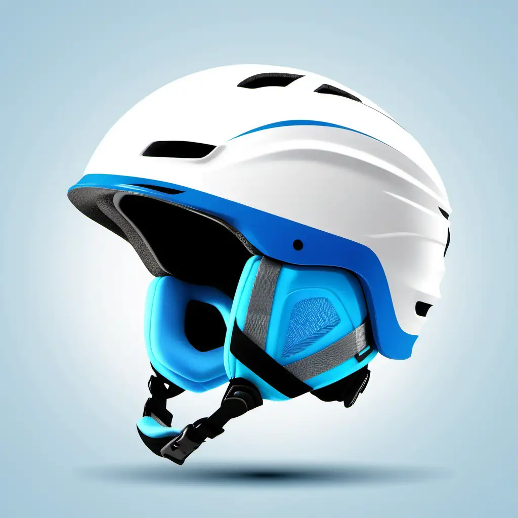 Realistic Blue Ski Helmet on White Background