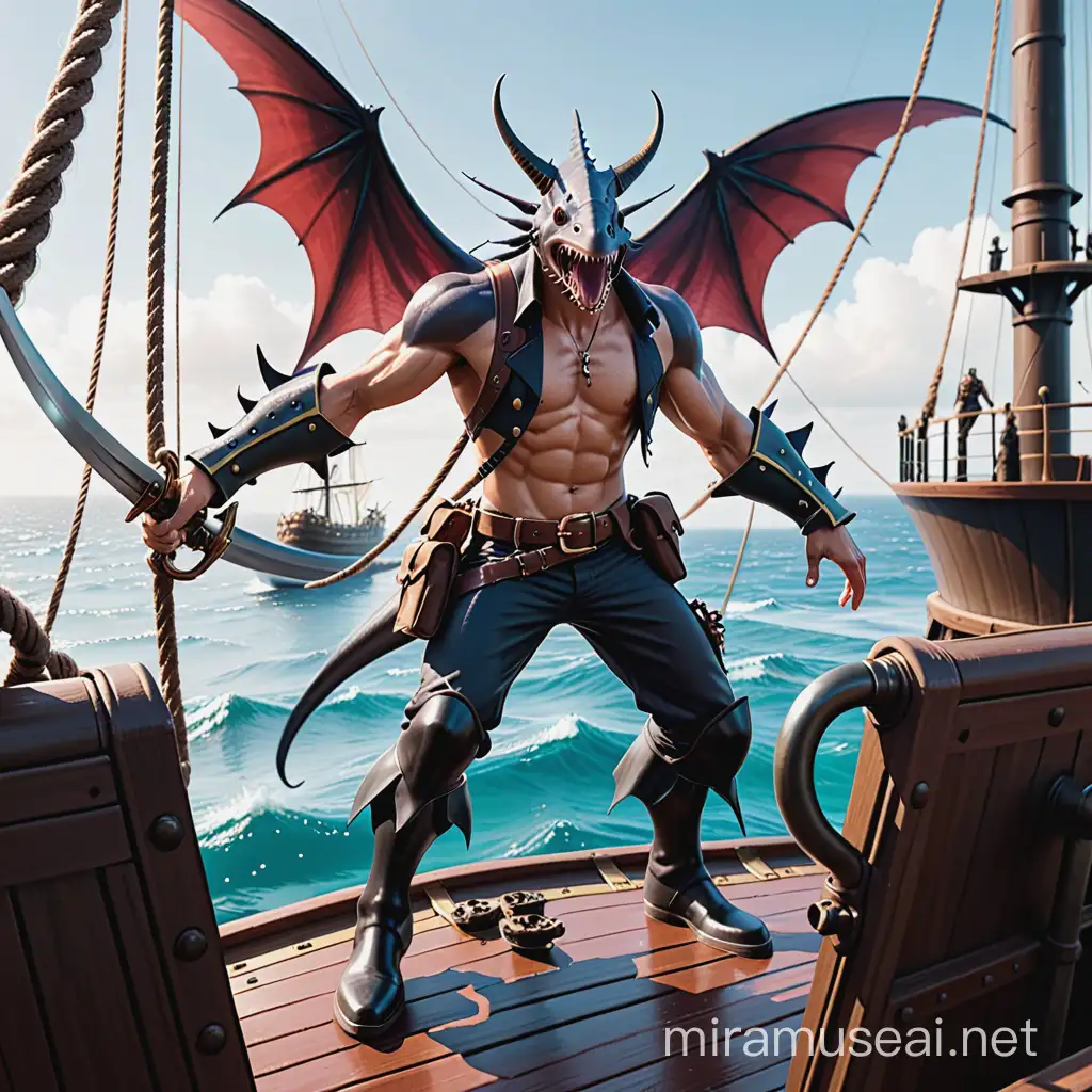 Demon army swordfish commando on pirate ship 