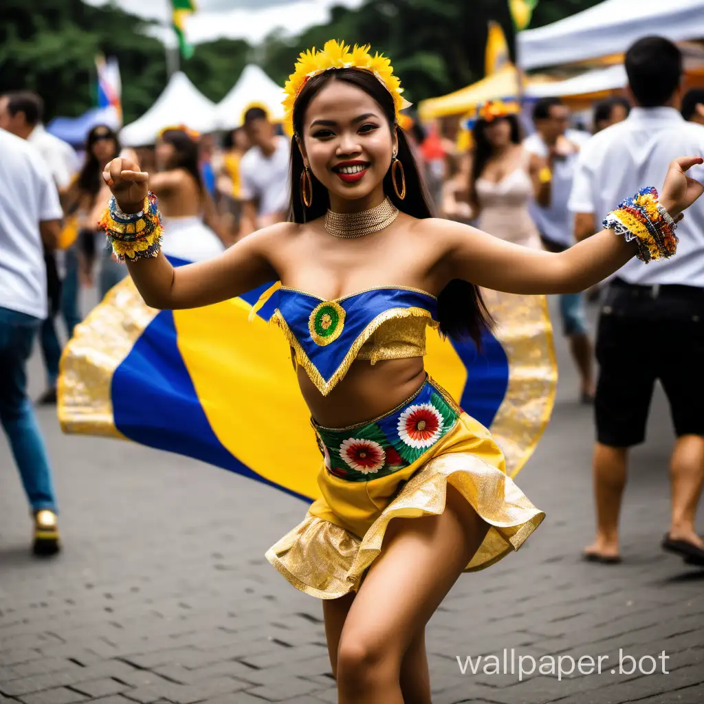 Super sodactive young women Filipino in her outfit dancing at Brazilian festival in style of Velazquez