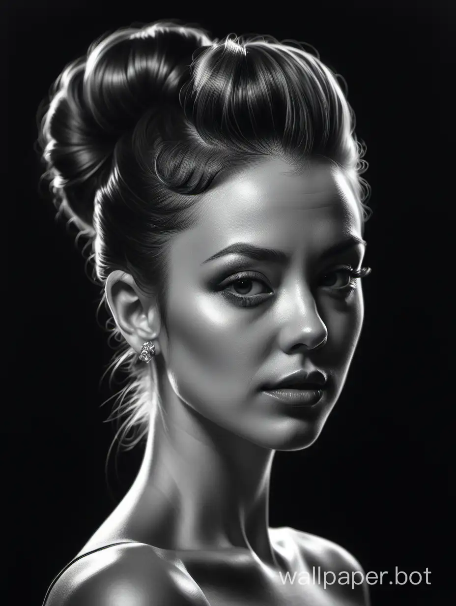 Glamorous-Hollywood-Portrait-Woman-with-Updo-in-Hyperrealistic-Monotone-Style