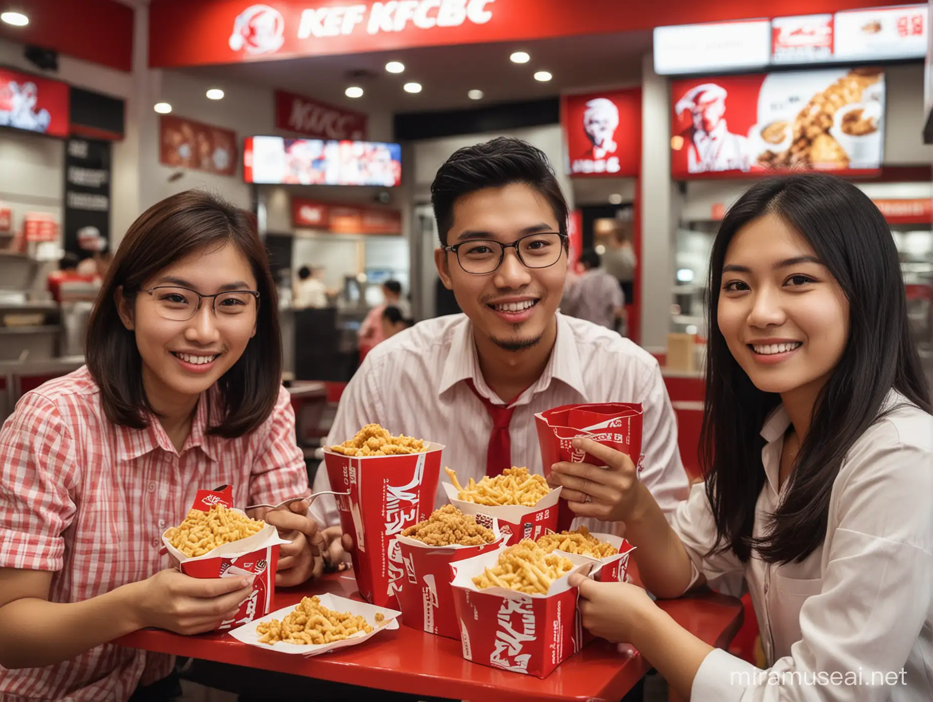 Three Malaysia adults gathering in KFC restaurant