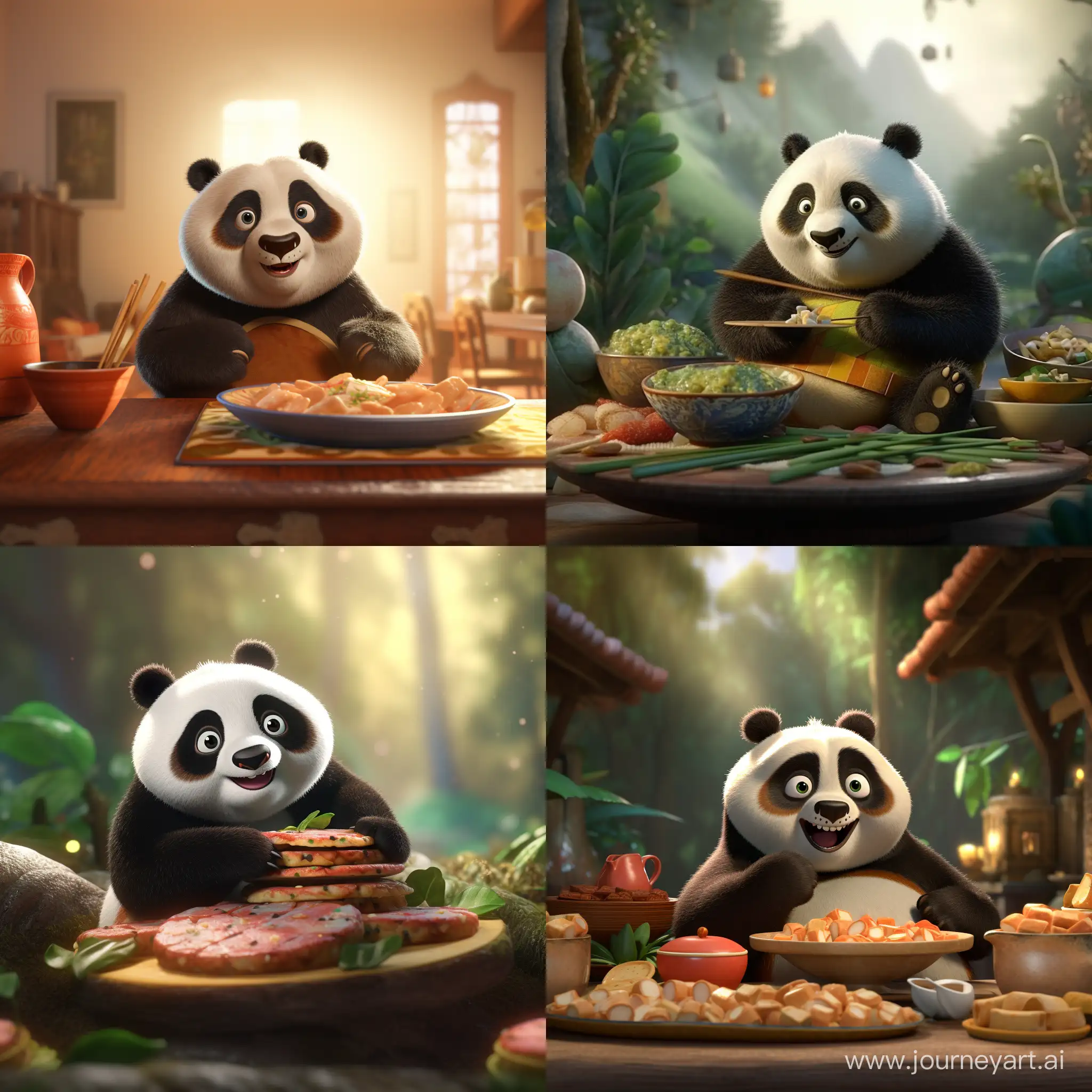 Panda eats baozi. 3D animation 