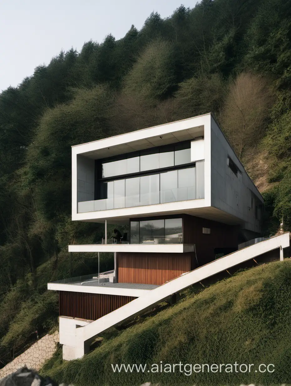 Дом построенный на крутом склоне
