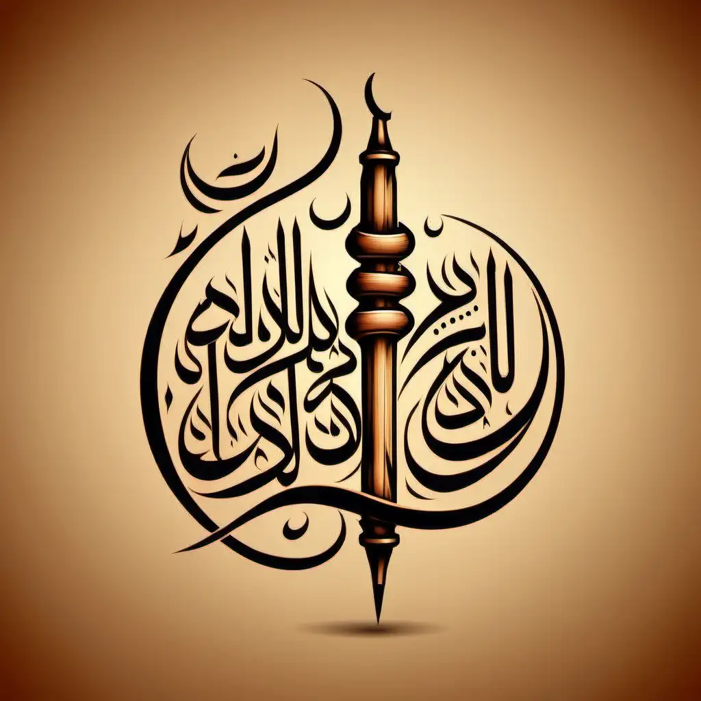 Islamic Arabic Calligraphy Logo with Bamboo Pen in Brown and Black