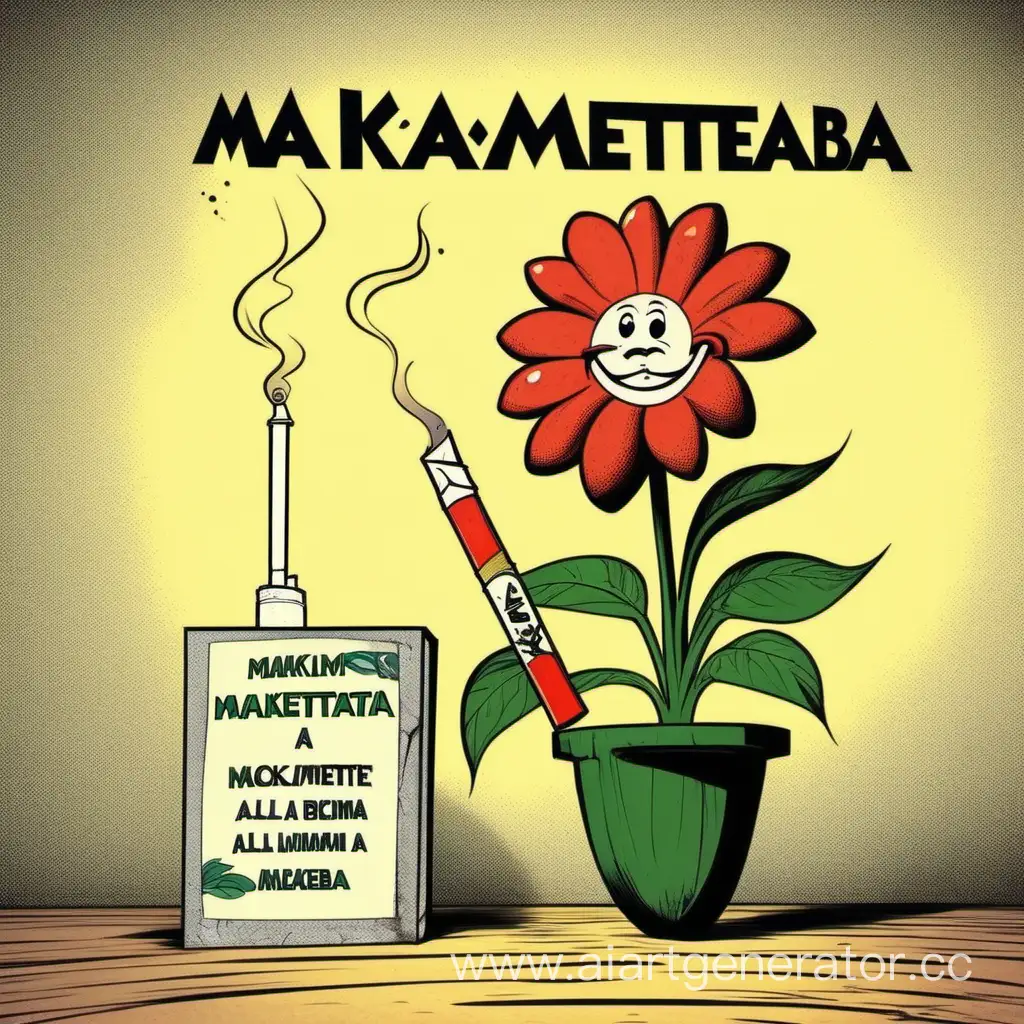 Cartoon-Funny-Flower-with-Inscription-Holding-a-Cigarette
