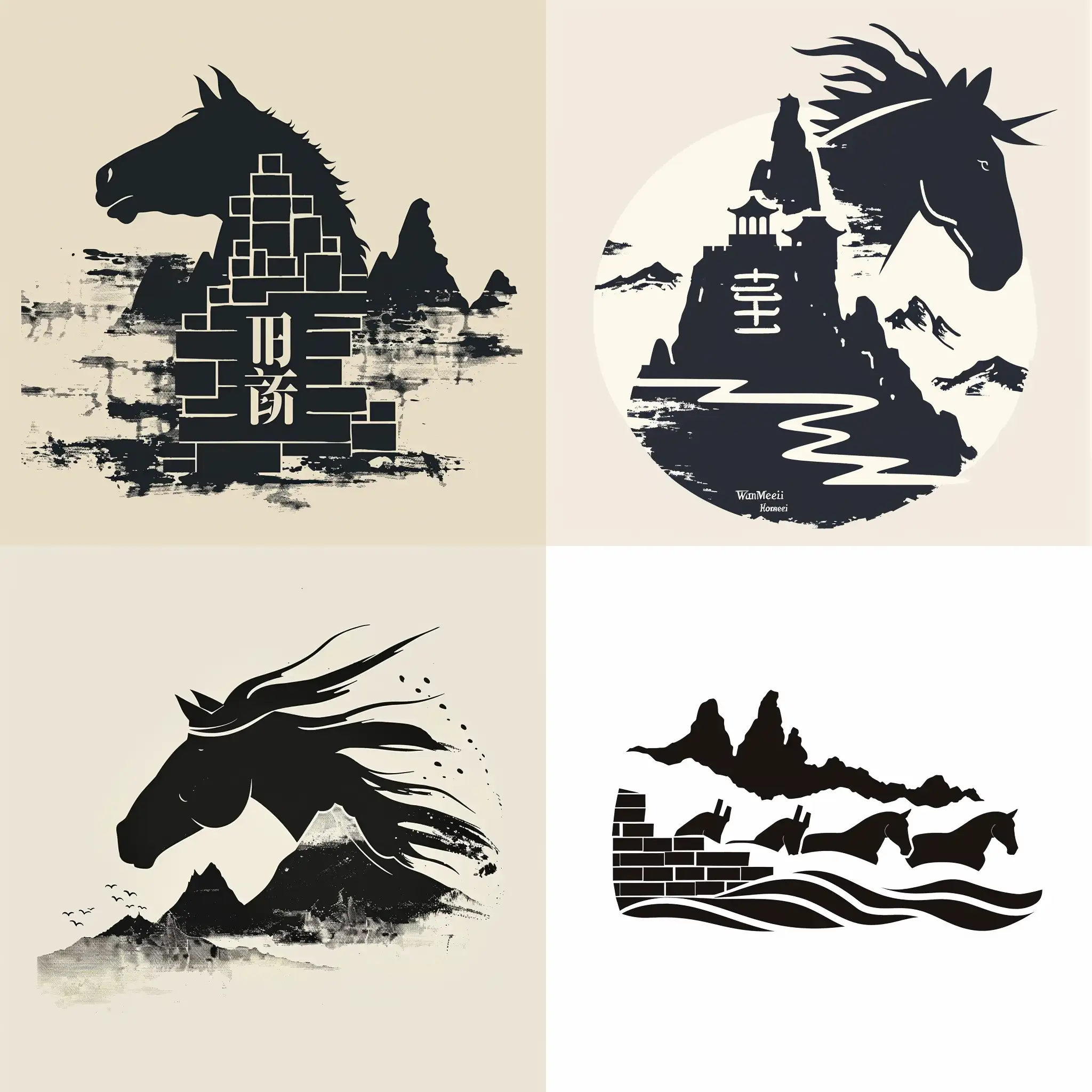 Wanmei-Homestay-Logo-Anhui-Architecture-and-Huangshan-Peaks-Silhouette