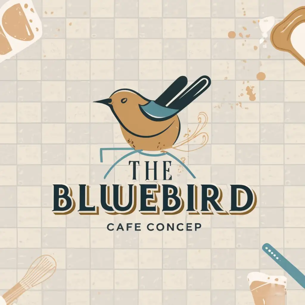 a logo design,with the text "the BlueBird", main symbol:logo for a new cafe. will have a retro/ modern feel. porcelain tile, butcher block table tops, glass and steel walls.
will feature breakfast (espresso and sandwiches) and lunch (sandwich and salads).
buzz words: young, fun, happy, delicious, coffee,Moderate,clear background