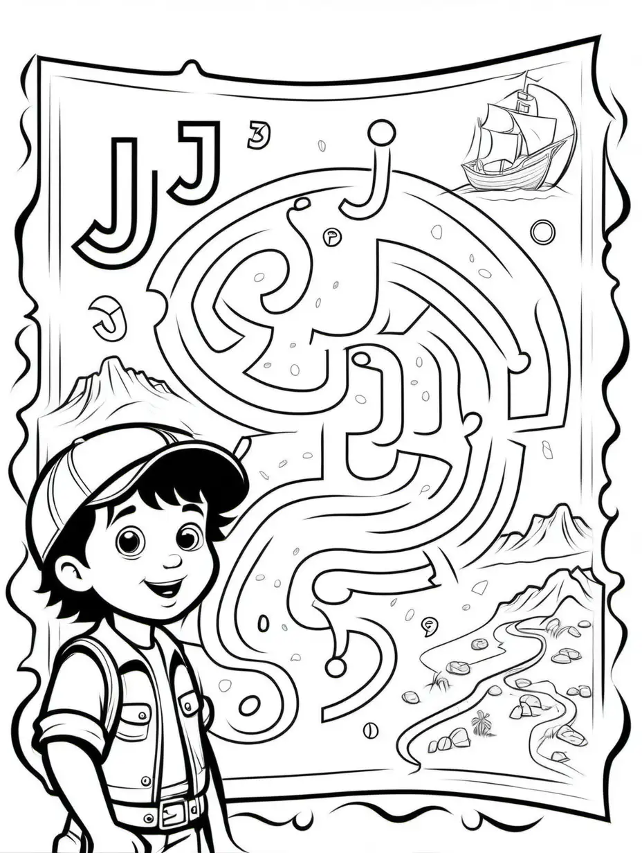 Childrens Coloring Page Adventure with Treasure Map