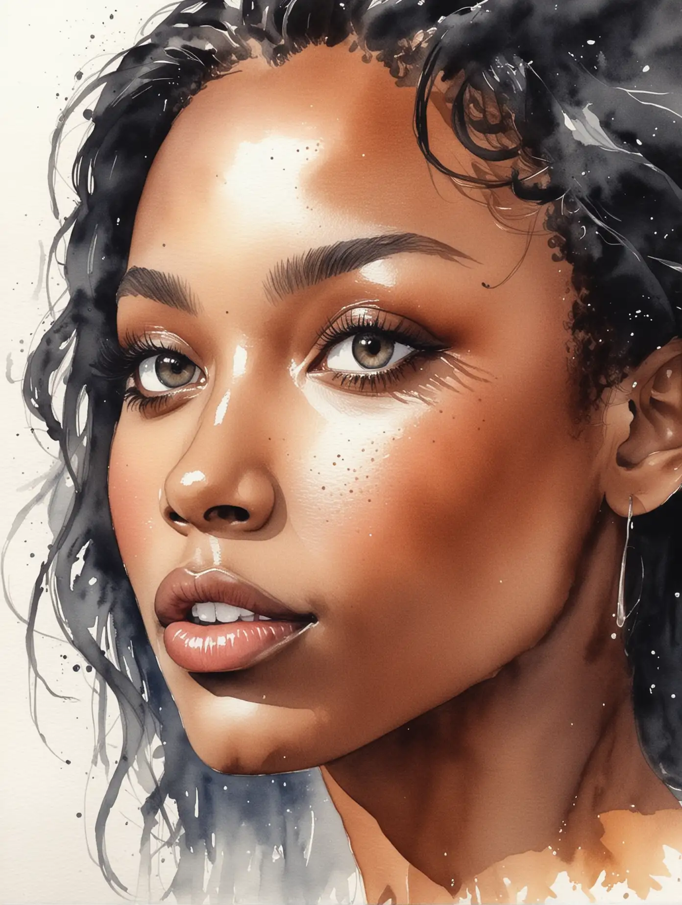 a watercolor of a beautiful black women's face, vague
