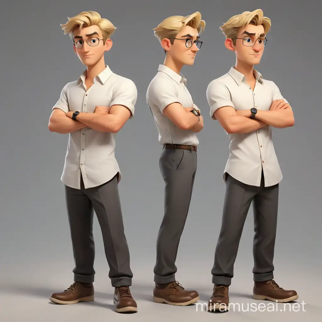 Modern Cartoon Style Game Character Sheet Blonde Man in Varied Poses