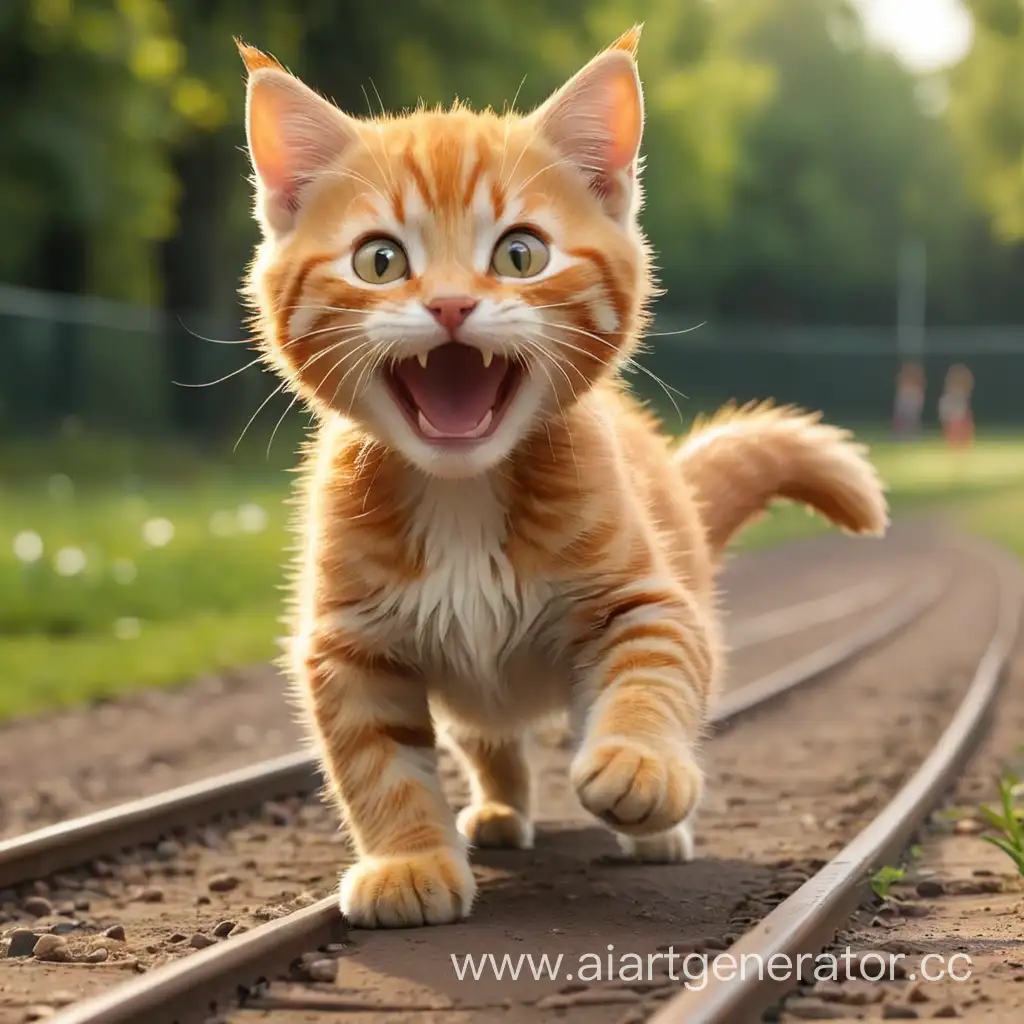 Cheerful-Ginger-Kitten-Athlete-Running-on-Park-Track