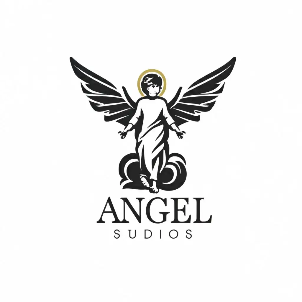 a logo design,with the text "angel studios" in a circular motif, main symbol:angel on heavenly cloud,Moderate,clear background