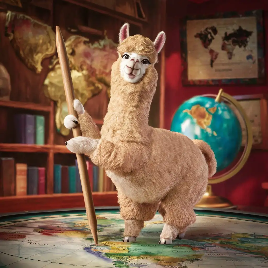 Alpaca-Pointing-to-South-America-on-Geographic-Map
