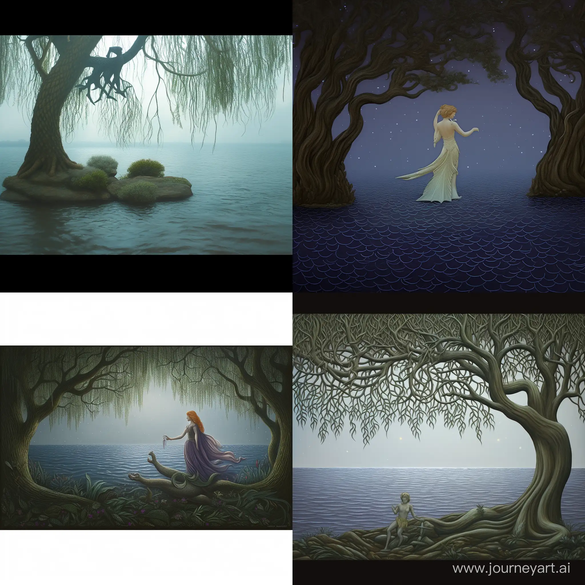 Enchanting-Encounter-Water-Man-and-Graceful-Mermaid-by-the-Forest-Lake