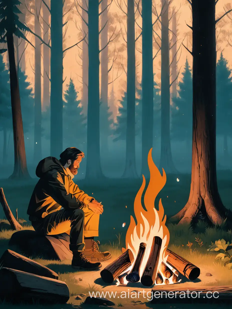 Solitary-Man-by-Campfire-in-Enchanted-Forest