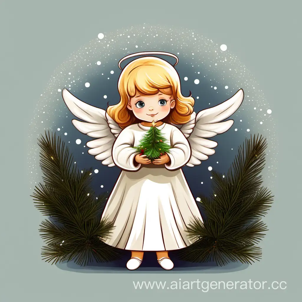 ангелочек с маленькой ёлочкой в руках