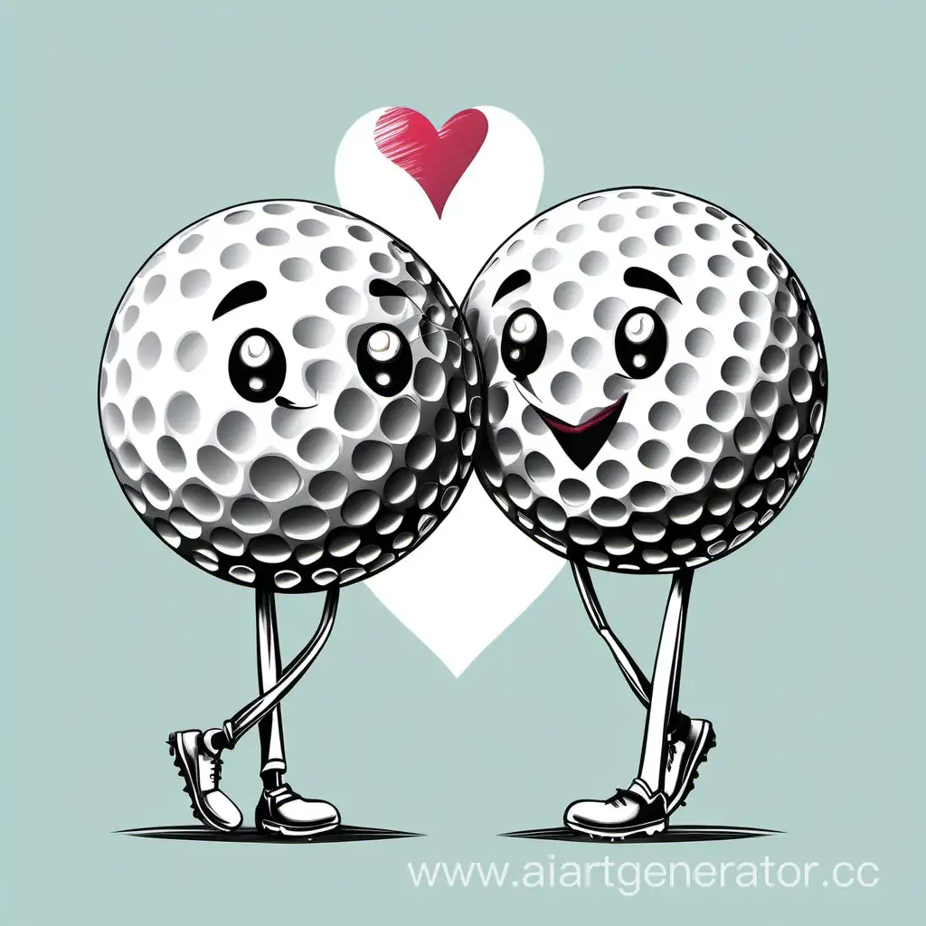 2 golf ball love couple, ball golf gentle white color, valentine ball golf, sketch