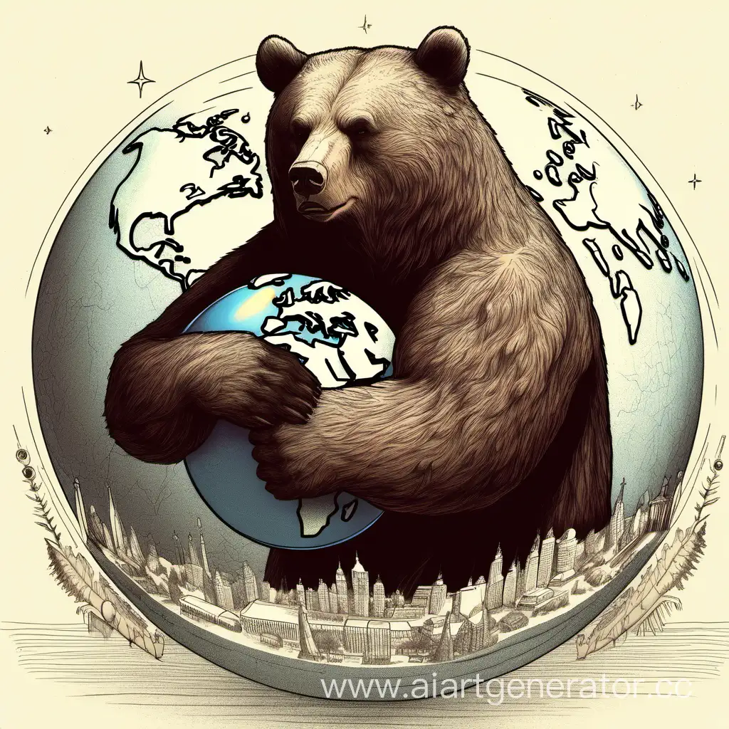 российский медведь обнимает планету