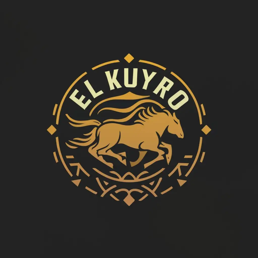 a logo design,with the text "EL KUR'YERO", main symbol:GALLOPING HORSE, MUSTANG, IN THE SPIRIT OF THE PRAIRIES, SPEED, PREMIUM,Сложный,be used in Путешествия industry,clear background