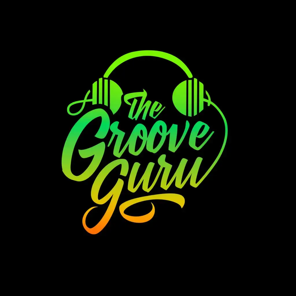 a logo design,with the text "The Groove Guru", main symbol:Headphones, Peace Sign and Green,Moderate,be used in Entertainment industry,clear background