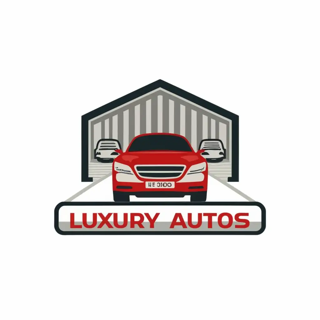 logo, a car dealer ship with a man outside, with the text "luxury autos", typography, be used in Automotive industry